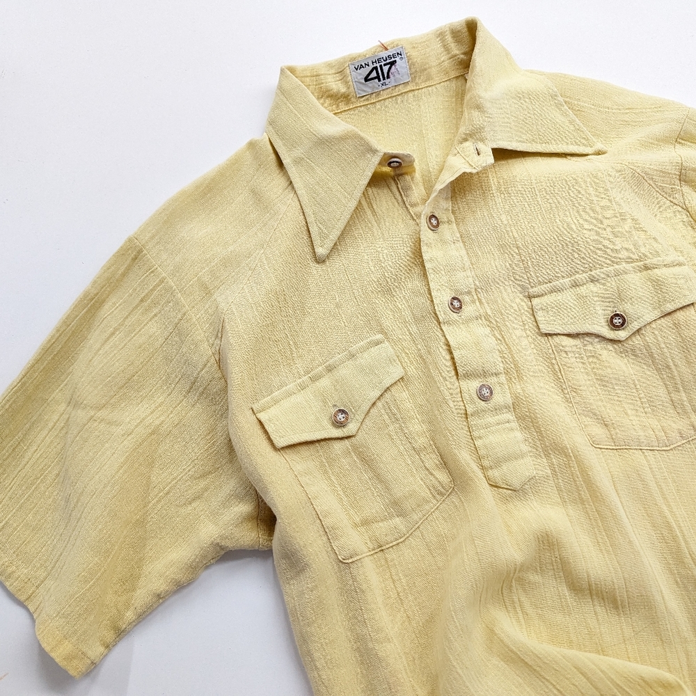 V I N T A G E:: Van Heusen Yellow Half Button Down Collar Shirt